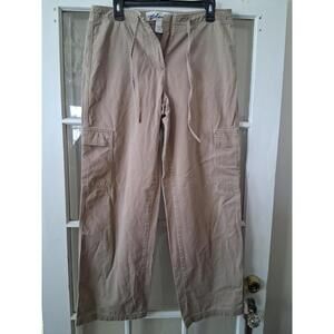Express Bleus Pants Women's 9/10 Khaki Chino Wide Leg Side Pockets Tie Zipper M1